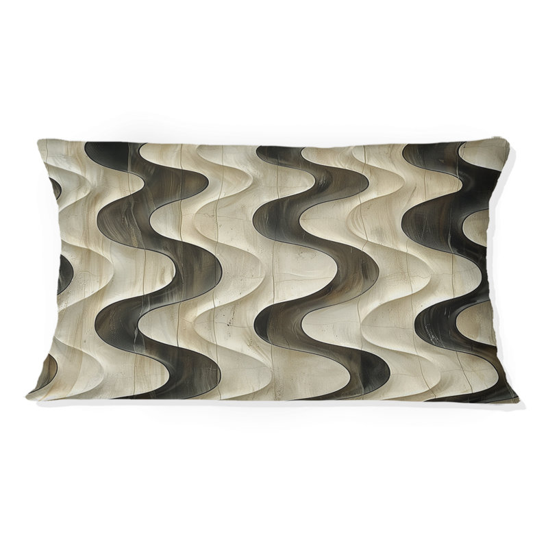 Coussin lombaire beige Mid-Century Wave Lines II - Mid-Century