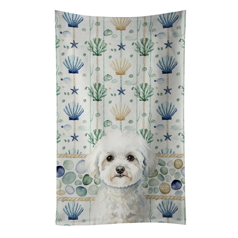 Bichon Frise Coastal Sea Glass Kitchen Towel, Bichon Frise