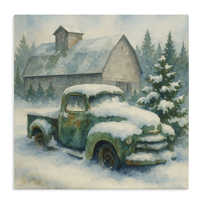 Nostalgic Winter Farm Truck Canvas, conception par Antony Smith, 36 x 36