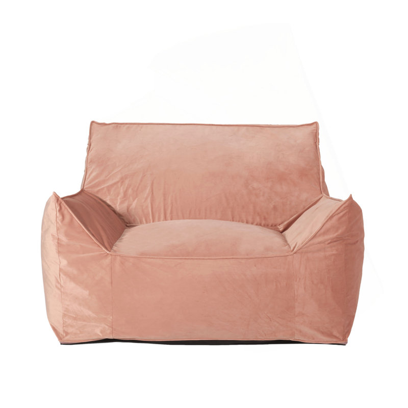 Allea Velveteen Bean Bag Chair With Armrests, Pink Velvet, 30" H x 40" W x 40" D