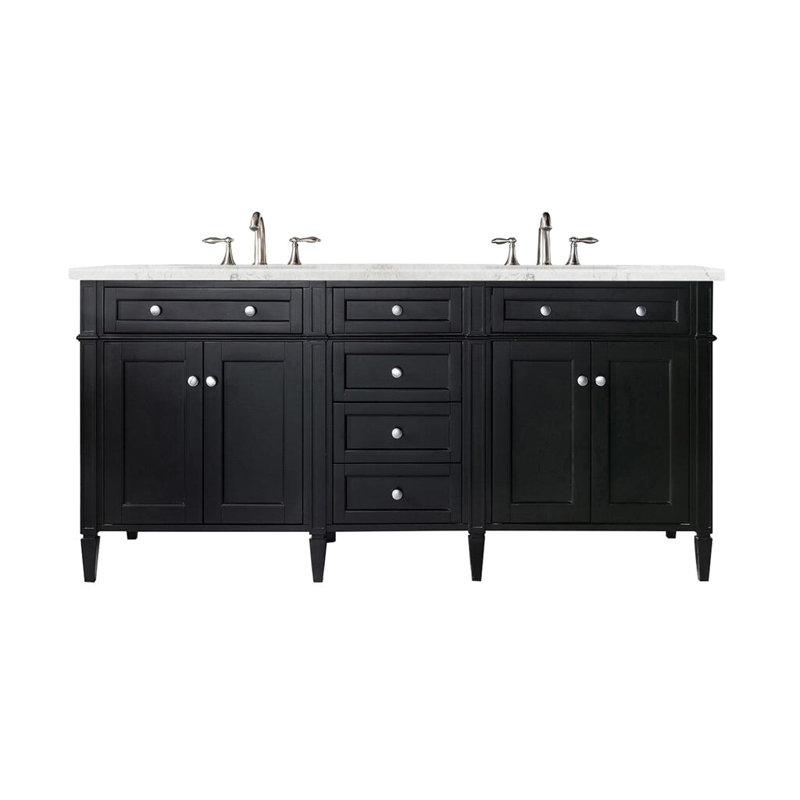 Meuble-lavabo double l 72 po Dussault, Noir onyx, Perle jasmin éternelle, 8 po
