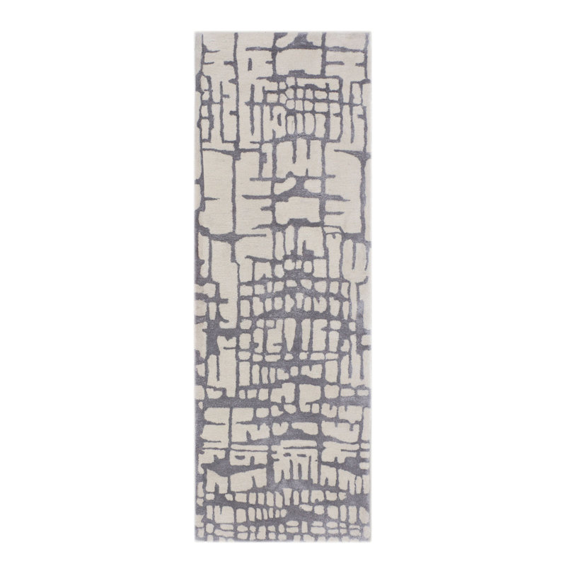 Abstract Area Rug in Ivory/Gray, Runner 2'7" x 9'