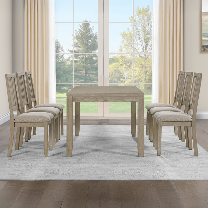 Ensemble de salle à manger en bois massif 7 pièces Ktle, 7 pièces : table, 6 chaises, Sable