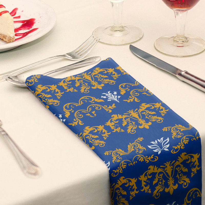 Damask Square Napkin, Gold/Blue/White, Polyester, 22" W x 22" L