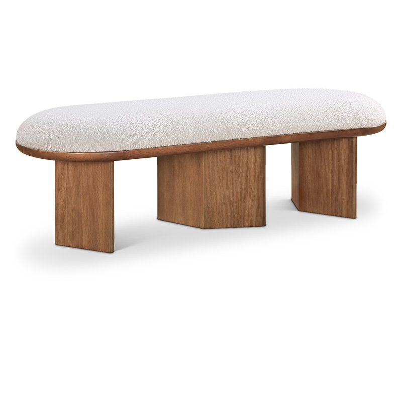 Wilshire Boucle Fabric Upholstered Bench, Cream Boucle Fabric, Walnut