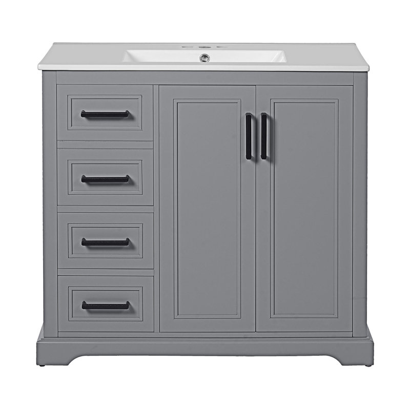 Bathroom Vanity With Ceramic Sink, Gray