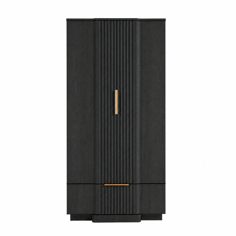 Armoire à panneau cannelée Designer Modern, Noir