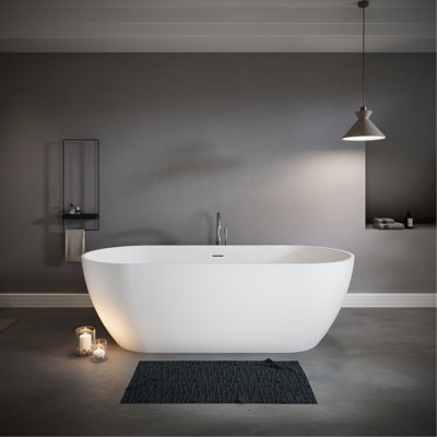 69 po. Baignoire de trempage autoportante de luxe de 69 po de couleur blanc mat, en résine de haute qualité, craquelée, intérieur confortable en pierre dense, durabilité à long terme, soutien du dos