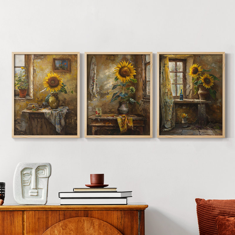 Floral Study  Series  CLXIX  -Set Of 3 Framed Giclee Prints -Ready to Hang, 10" H x 8" W, Natural Framed