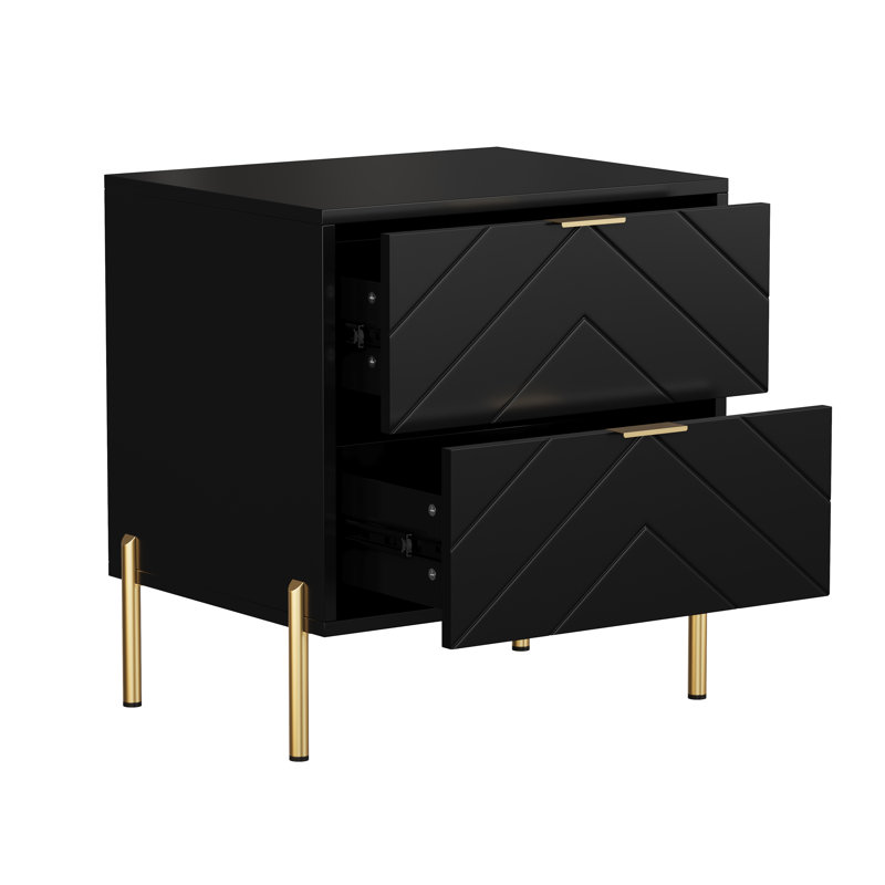 Ruthi Modern Manufactured Wood Nightstand with 2-Drawer, Black