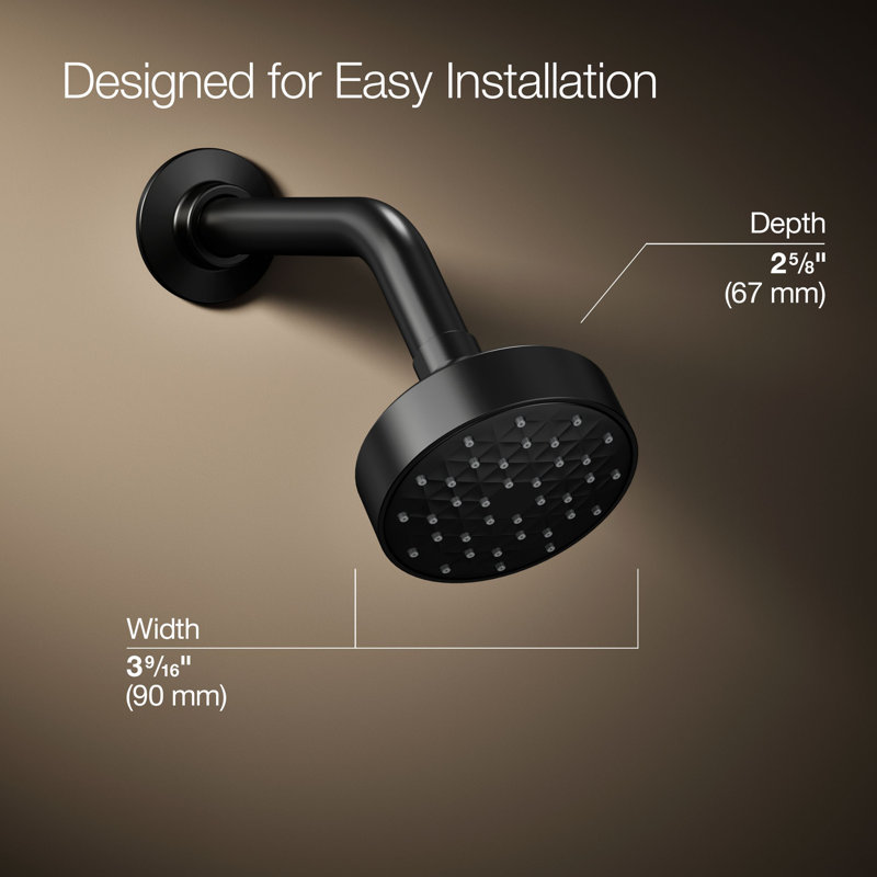Awaken G90 Single-Function Full/Standard Fixed Shower Head, Matte Black,  1.75 GPM