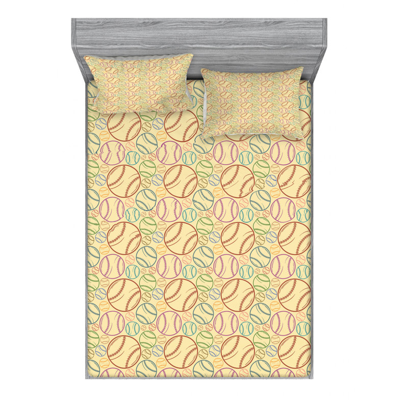 Baseball Microfiber Patterned Fitted Sheet, Queen Fitted Sheet with 2 Pillowcases