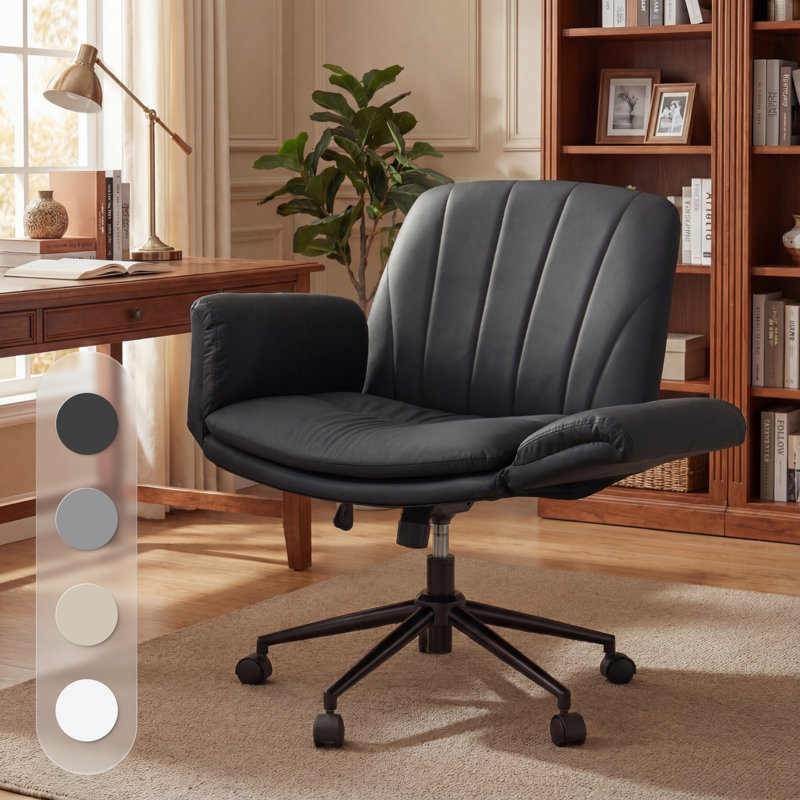 Comfortable Criss Cross Makeup Gaming Office Chair, PU Leather Swivel Design with Five Level Adjustable Arms and Wheels for Home Bedroom