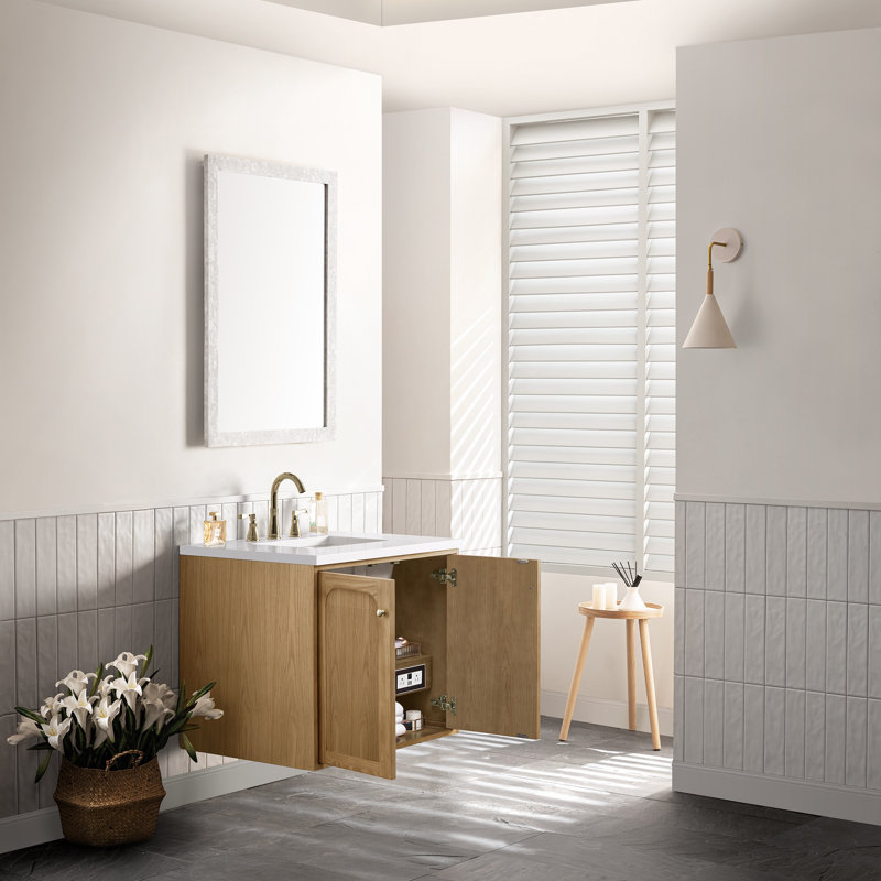 Laurent 30'' W Single Vanity, White Zeus, 8" Widespread, Light Natural Oak