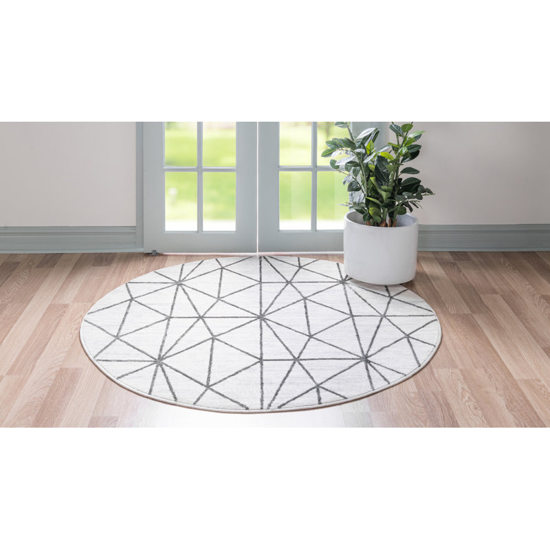 Tapis géométrique ivoire / gris Nuangola, Rond 3 pi 3 po