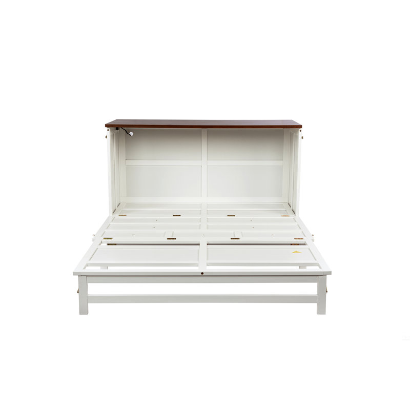 Armoire pour grand lit escamotable Murphy avec tiroir de rangement et station de charge, port USB, cadre de lit escamotable en pin massif pour bureau à domicile, studio ou chambre d'amis
