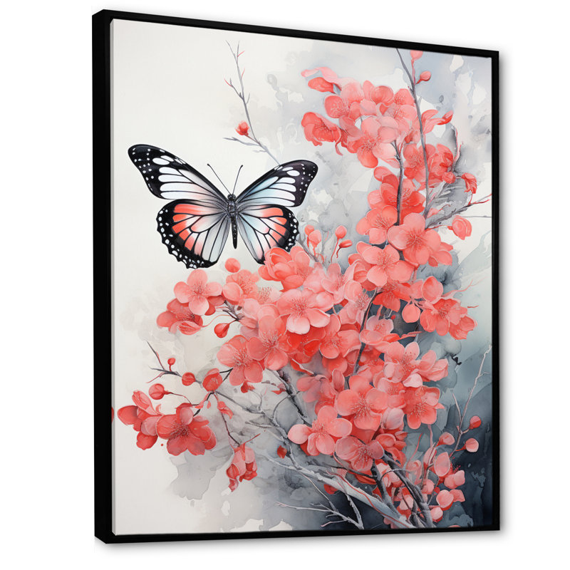 Papillon corail gris, beauté éphémère I - animaux, impressions d'art mural, H 40 po x l 30 po x P 1,5 po, Cadre flottant noir