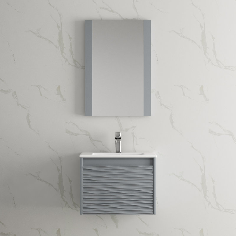 24" Wall Mounted & Floating Single Vanity with Ceramic Sink, Metal Grey