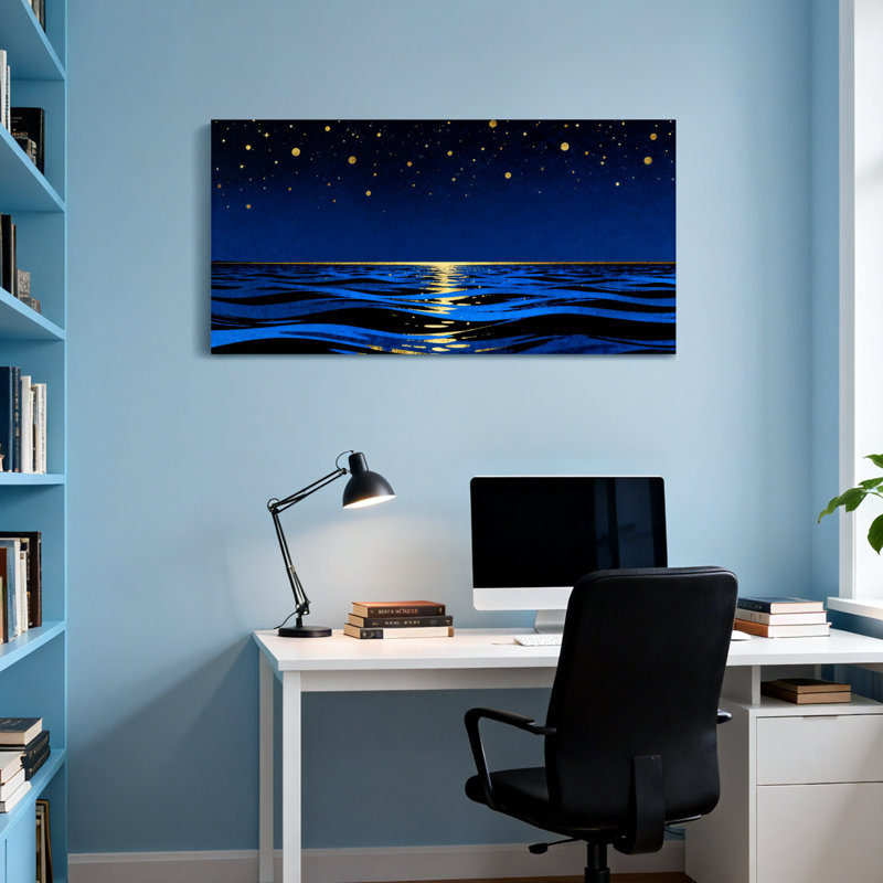 Motif nautique et plage de nuit étoilée, H 24 po x l 48 po
