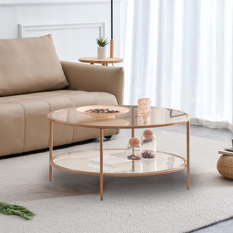 Nanko Double Glass Coffee Table, Gold