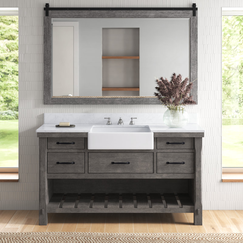 Villareal 60 " W Freestanding Standard Single Vanity Bathroom Vanity With Stone Top with Mirror, Classical Gray