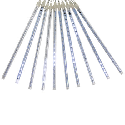 LED Snowfall Icicle Christmas Lights - Polar White - 15' Clear Wire - 10Ct