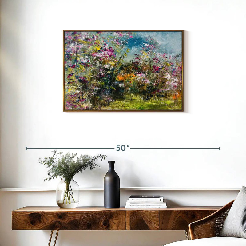 Abstrait fleur sauvage, Cadre flottant doré, 31 po x 21 po