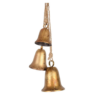 Christmas Decorations Set Of 3 Christmas Brass Cow Shabby Style Metal Hanging Cow Bells Decor