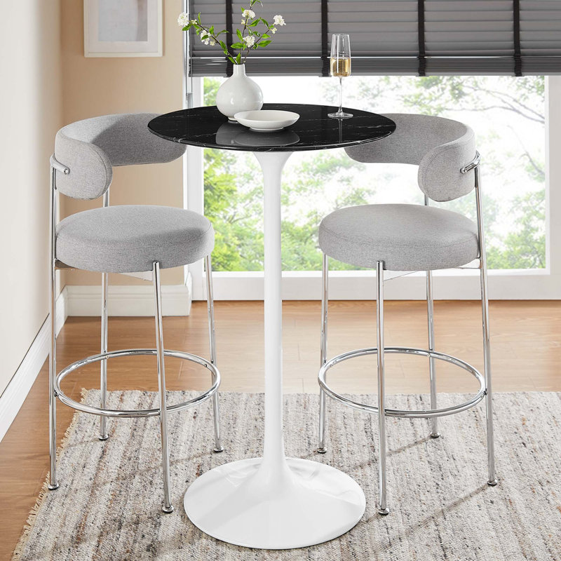 Lippa Bar Table, Artificial Marble Round Top, by Modway, White, 28" L x 28" W, Bar Table (39.5” Height)