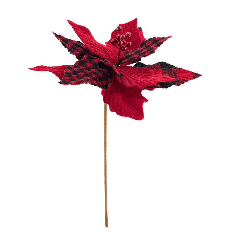 S/6 16" Red Plaid Poinsettia