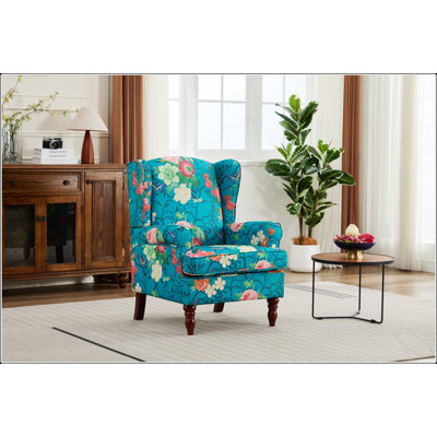 Chaise d'appoint moderne avec pieds en bois rétro, fauteuil rembourré confortable, canapé simple à motif floral pour le salon et le bureau