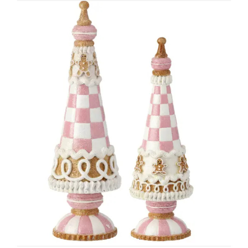 Ensemble de 2 arbres en pain d'épice 11,5 à 13 po en résine (rose multicolore)