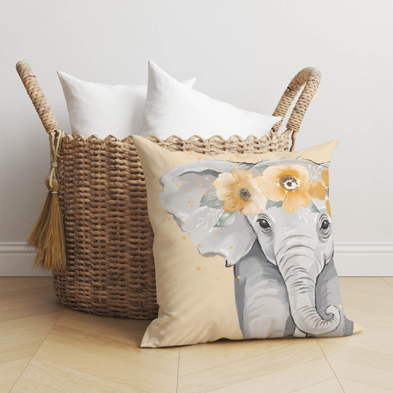 Elephant Yellow Throw Pillow, 18"H x 18"W