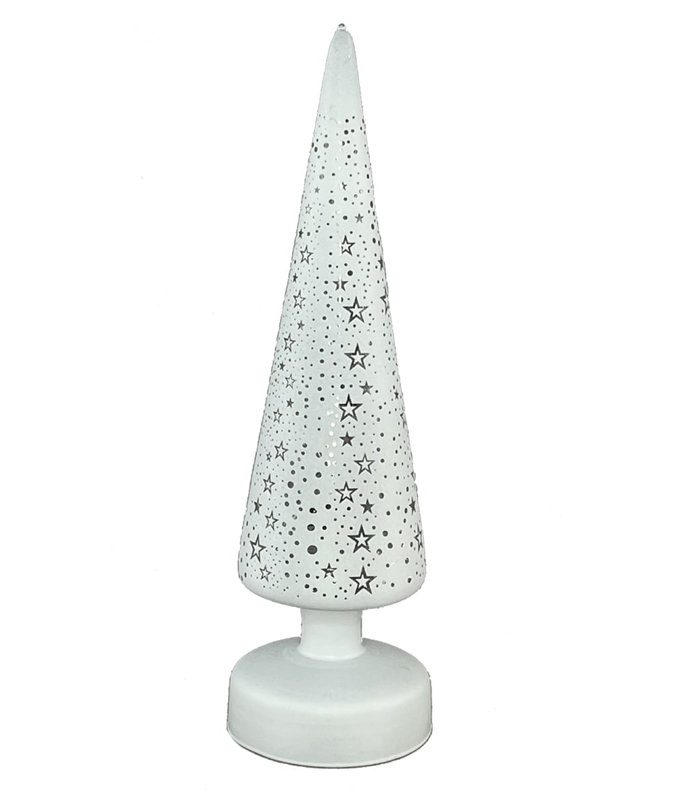Figurine arbre noir avec étoiles argentées et lumières DEL, Argent