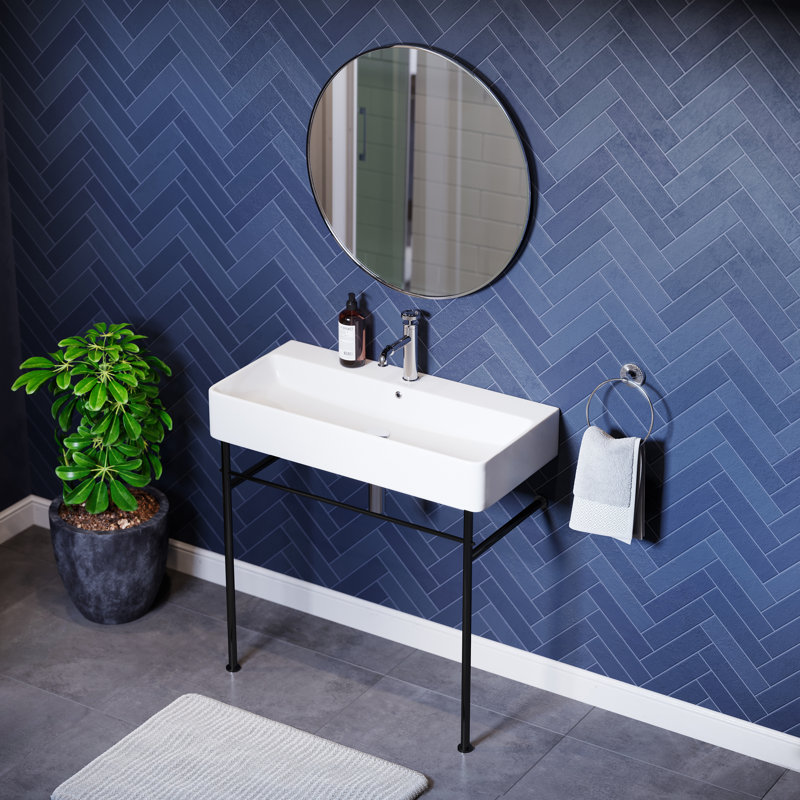 Lavabo console en céramique noir mat Carre Claire, Blanc/noir