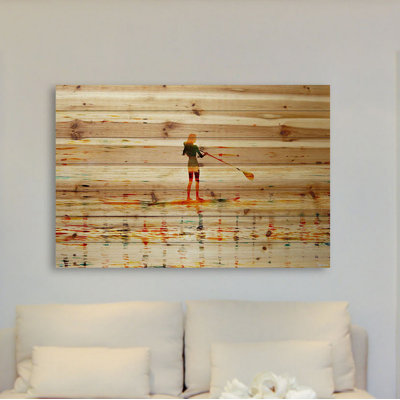 «Paddling» par Parvez Taj, reproduction d'art sur bois de pin naturel