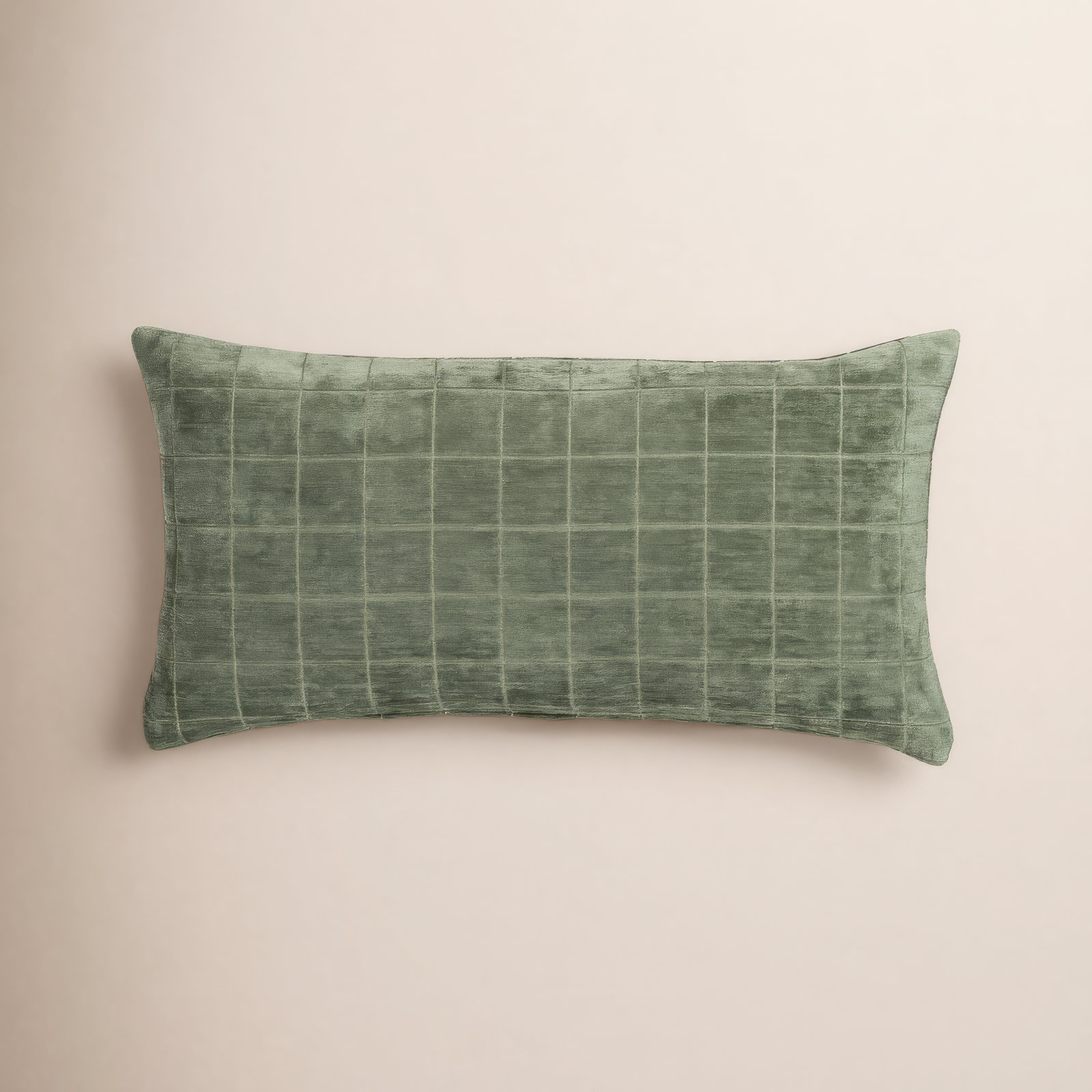 Otterville Velvet Grid Lumbar Pillow, 12"H x 21"W, Feather, Ocean Geometric