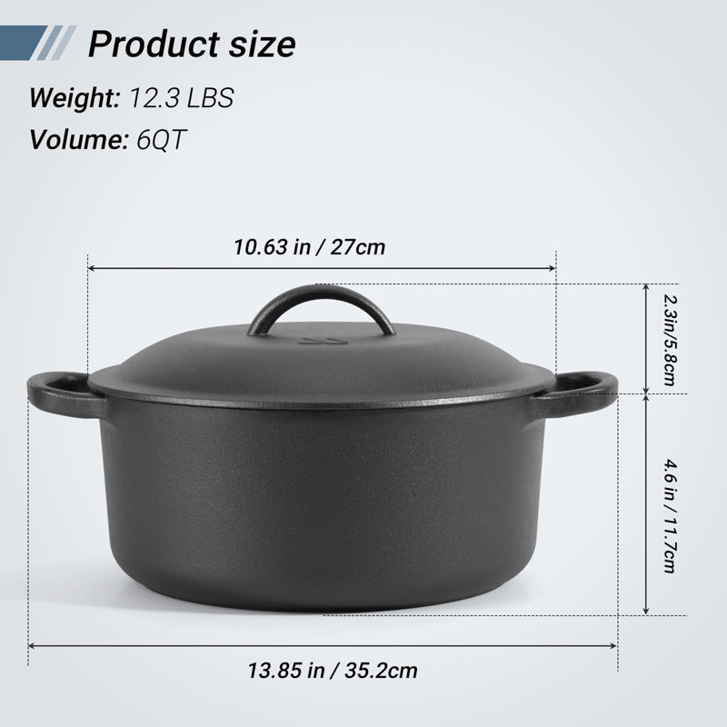 6 QT Basics Cast Iron Dutch Oven Pot