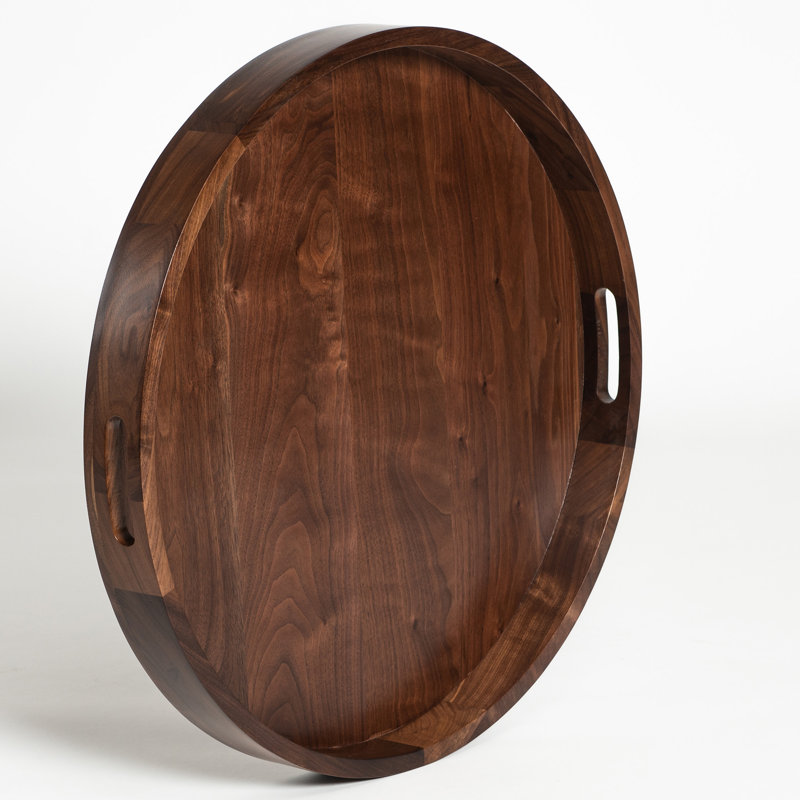 Arooj Round Solid Walnut Serving Tray, 2.2" H x 22" W x 22" D