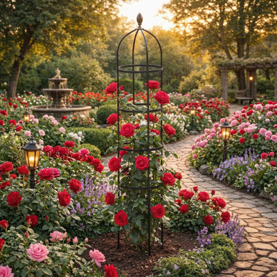 6ft Garden Obelisk Trellis for Climbing Plants with Grow Bag, Rustproof Metal Plant Support for Roses, Clematis, Jasmine