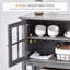 Armoires | Buffet Coffee Bar, 2 portes en verre trempé, tablette intérieure réglable, tablette inférieure ouverte, gris ardoise 31,5 po | Moderne | Panneau de fibres à densité moyenne