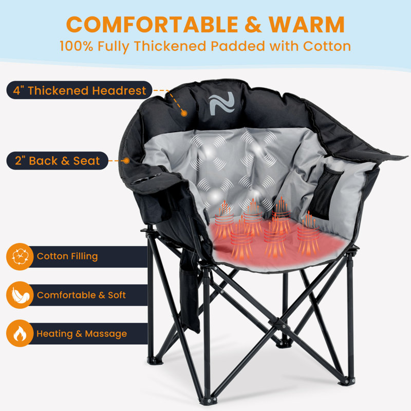Oversized Heated Camping Chair, 3 Heat Settings & Massage Fuction, Black/Gray