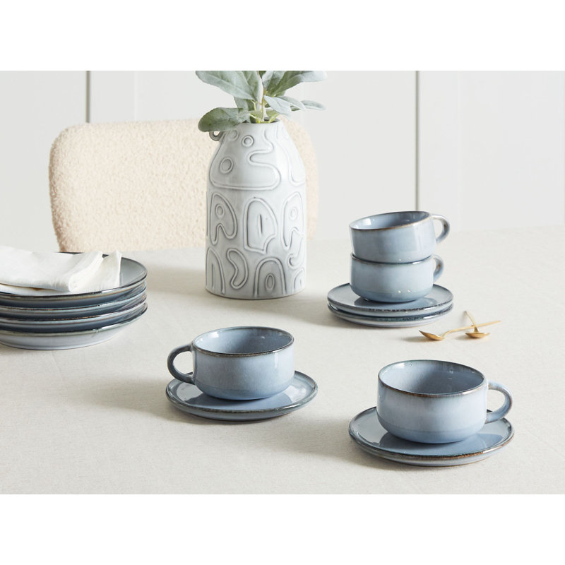 Handmade Stoneware Teacup and Saucer