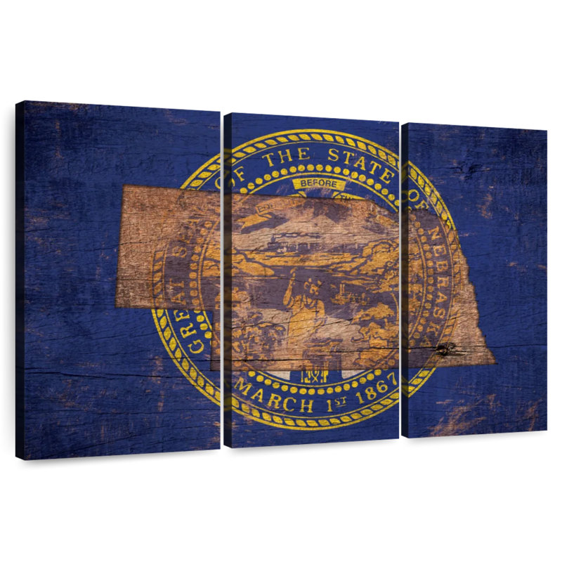 Borges State Map Over Nebraska Flag, 42" H x 65" W