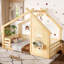 Lit simple au sol avec fenêtre et petite tablette, lit en bois massif avec toit en forme de maison, sans sommier-1750676244-1750676251