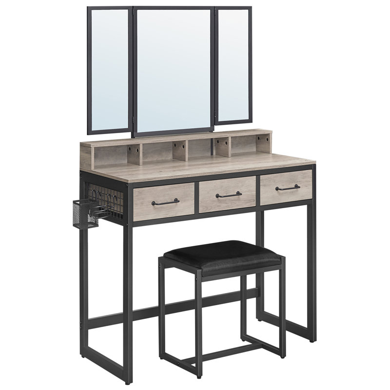 Hans Dressing Table with Mirror, Greige/Black