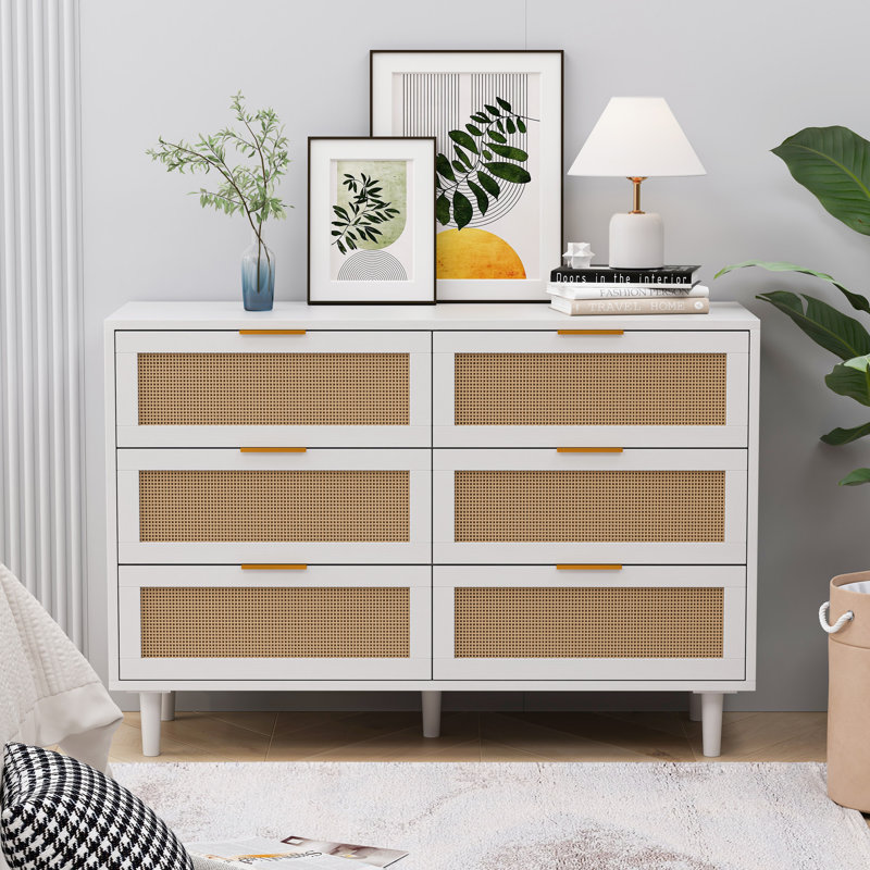 6-Drawers Rattan Storage Cabinet Rattan Drawer For Bedroom,Living Room