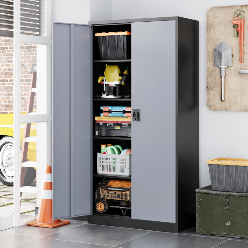 Steel Single Storage Cabinet ( 71.97'' H x 35.43'' W x 17.72'' D), Black/Gray