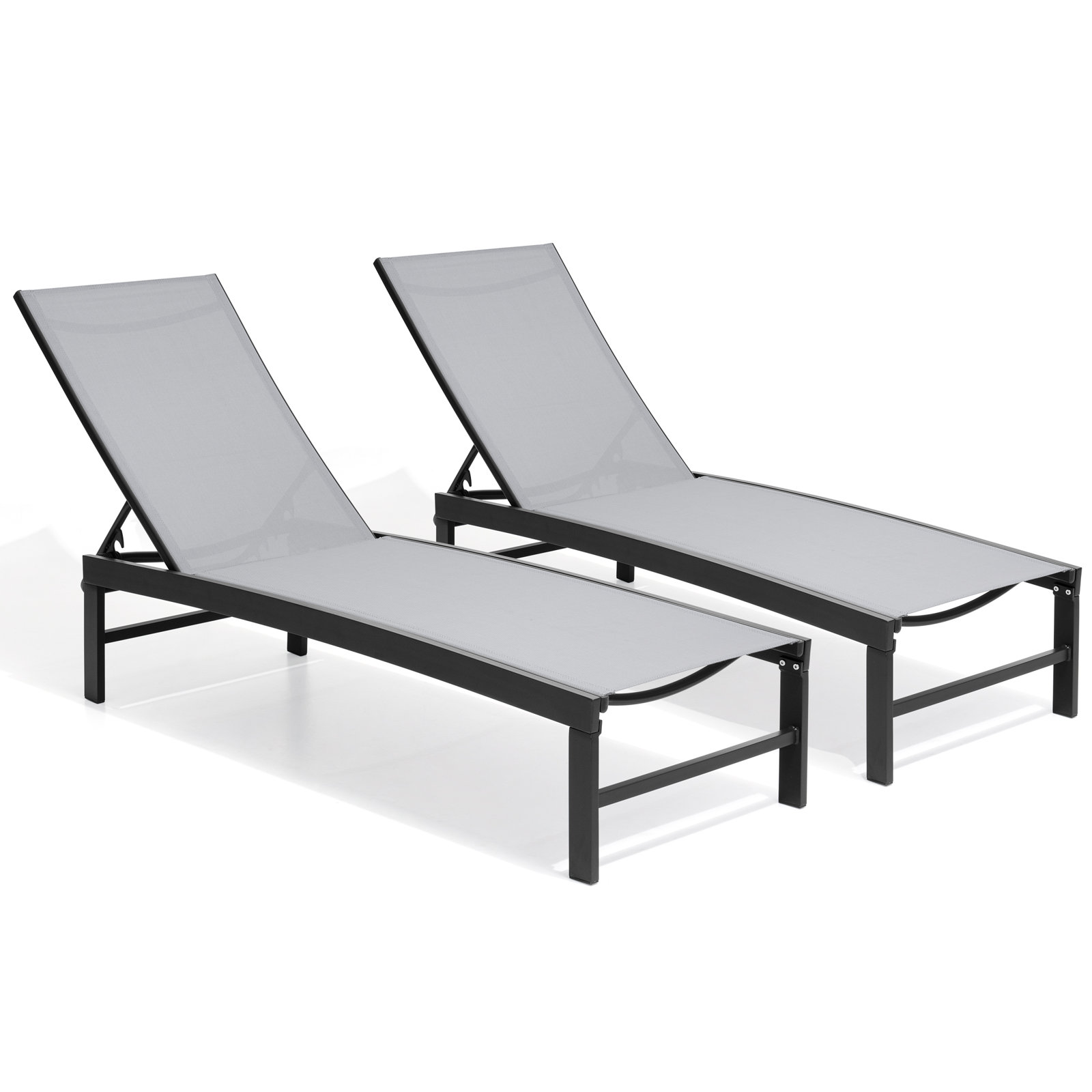 22" Patio Chaise Lounge Set, The Gray Mesh/Black Frame