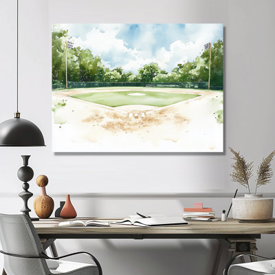 Aquarelle, baseball, horizon, décor de baseball sport